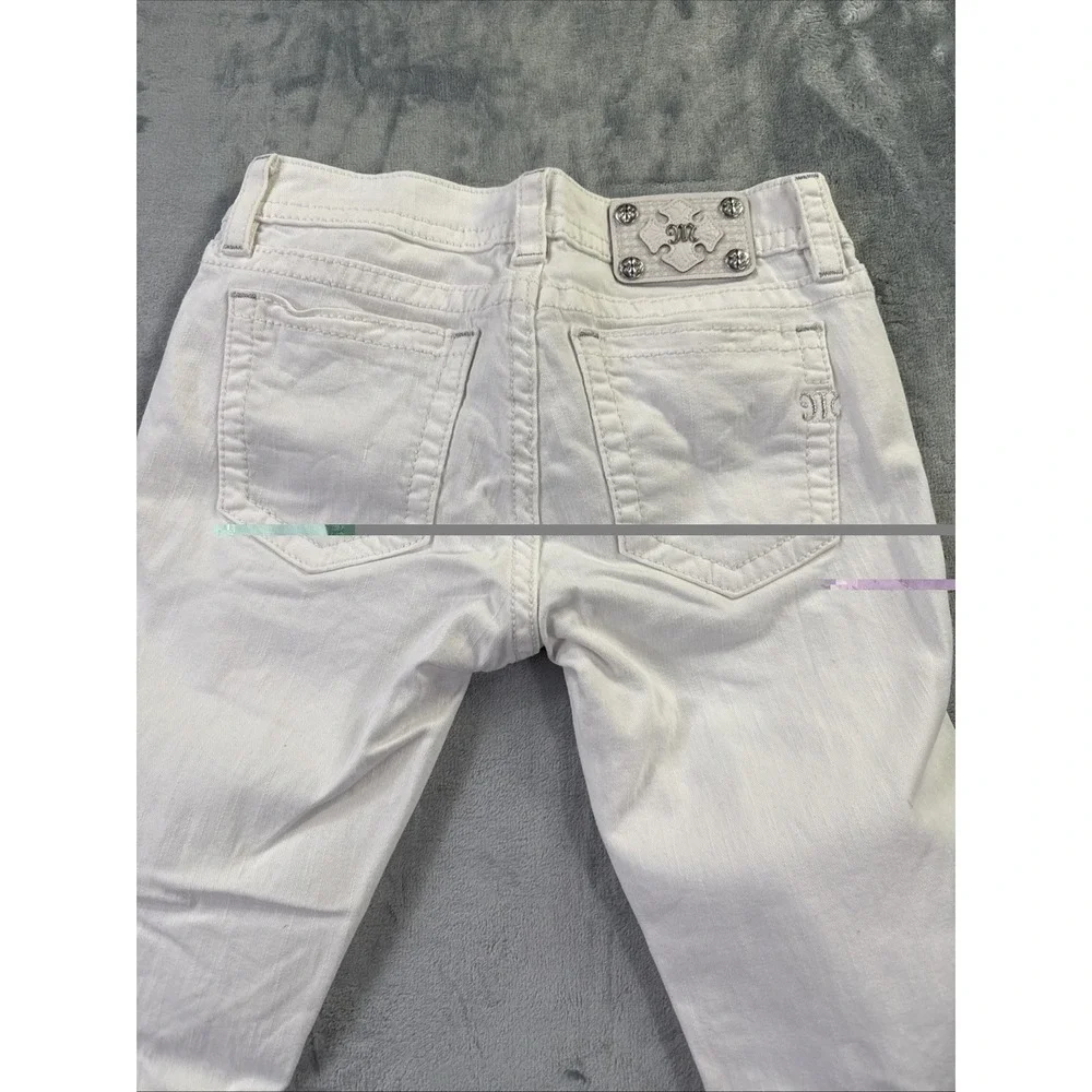 Miss Me White Skinny Jeans Womens 28 Signature Cuffed Rhinestone Distressed